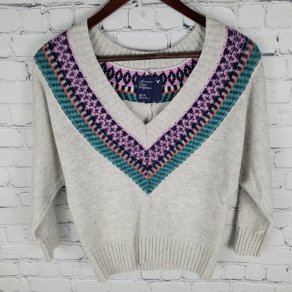 AMERICAN EAGLE | wool blend knit v-neck dolman sweater